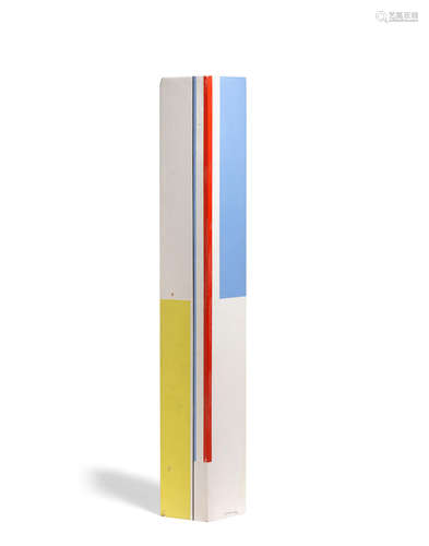 Small Column, Blue, Yellow and Red1968acrylic on wood, signed and dated in black 'Ilya Bolotowsky 68', inscribed 'I.B.-413' and titled in pencil 'Small Column Blue, Yellow, Red'height 22in (56cm); width 3in (7.9cm); depth 3in (7.9cm)  Ilya Bolotowsky (1907-1981)