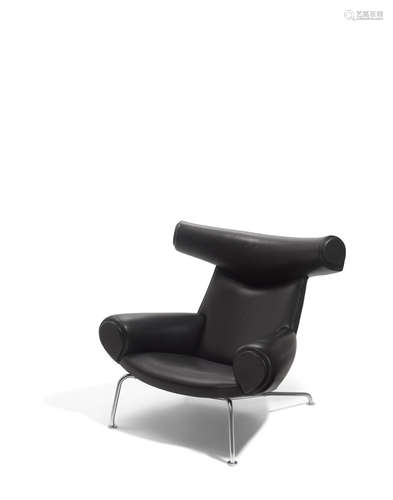 Ox Chaircirca 1960for A.P. Stolen, leather upholstery, chromed steelheight 34 3/4in (88cm); width 37 1/2in (95cm); depth 32 1/4in (81cm)  Hans J. Wegner (1914-2007)