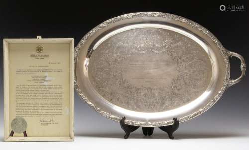 DOUBLE HANDLED PRESENTATION TRAY W/ SIGNED LETTER