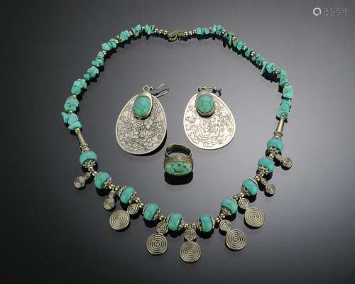 TURQUOISE SILVER NECKLACE EARRINGS 925 RING (3)