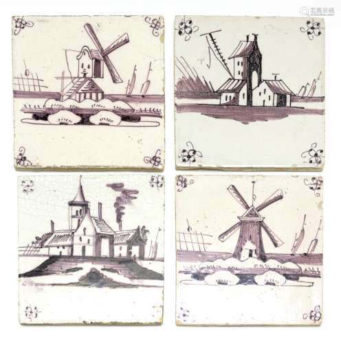 DELFT TILE MANGANESE WHITE LANDSCAPE DUTCH (4)