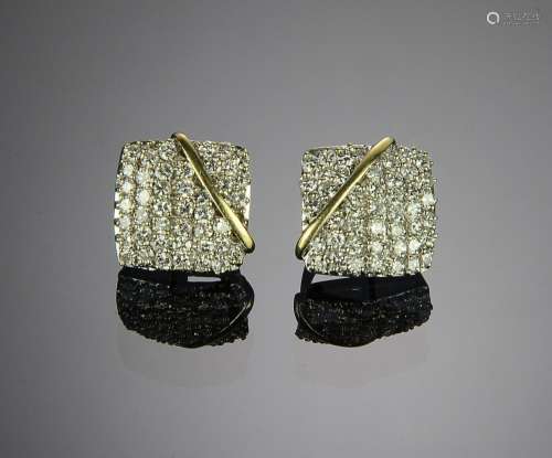 PAIR 18K GOLD AND DIAMOND CLUSTER EARRINGS