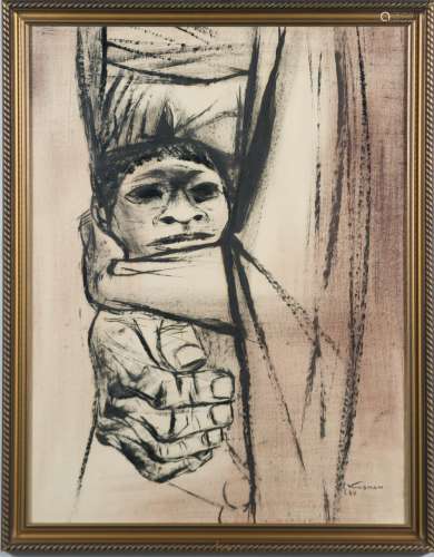 EDUARDO KINGMAN INK PAINTING CHILD IN EMBRACE