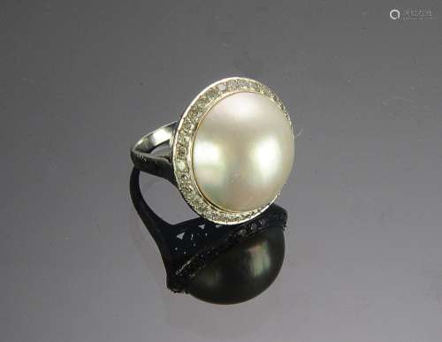 ESTATE 14K GOLD, DIAMOND AND PEARL RING