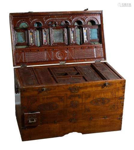 ANGLO-INDIAN TEAK CHEST W/ BRASS INLAY, 19TH C.