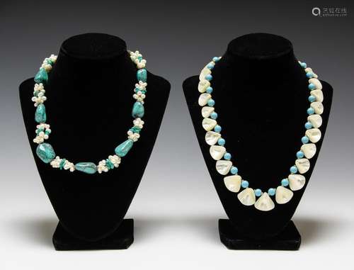 NECKLACES WITH TURQUOISE, PEARLS AND SHELLS (2)