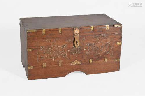 ANGLO-INDIAN DOWRY CHEST W/ BRASS INLAY 19TH C.