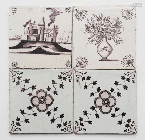 DELFT TILE MANGANESE LANDSCAPE FLOWER DUTCH (4)