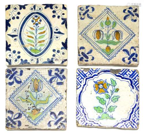 DELFT TILE BLUE ORANGE GREEN FLORAL DUTCH (4)