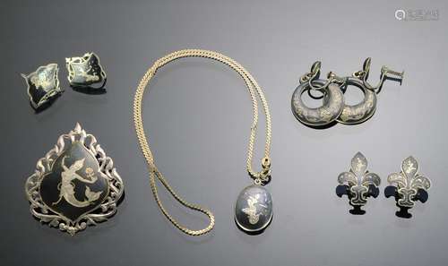 SIAM STERLING NIELLO JEWELRY PIECES & SETS (5)