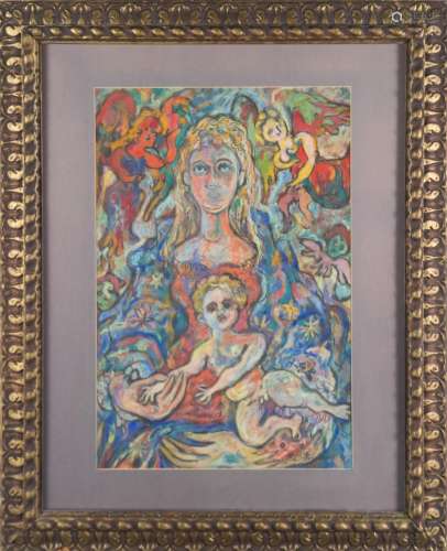 RENE PORTOCARRERO 1947 PASTEL MADONNA & CHILD