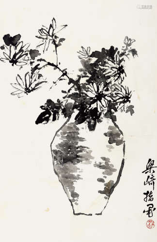 梁崎（1909-1996） 墨菊图 水墨纸本 镜心