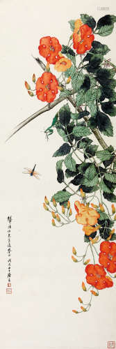 居廉（1828-1904） 暑趣图 设色纸本 立轴 1868年 作