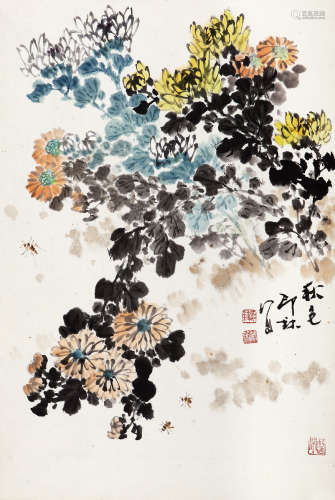 萧朗（1917-2010） 秋色 设色纸本 托片