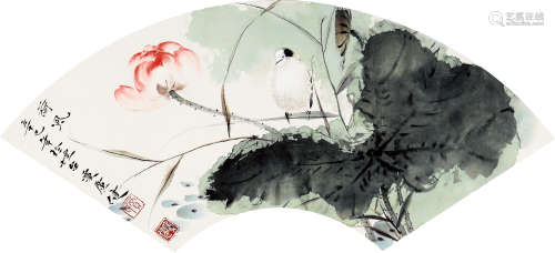 贾广健（b.1964） 荷风 设色纸本 托片 2001年 作