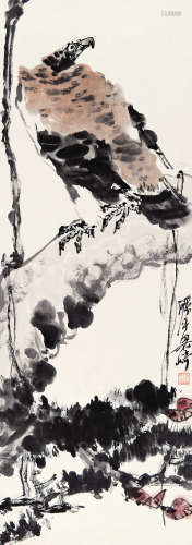 梁崎（1909-1996） 雄鹰 设色纸本 立轴