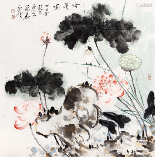 贾广健（b.1964） 清莲图 设色纸本 镜片 2004年 作