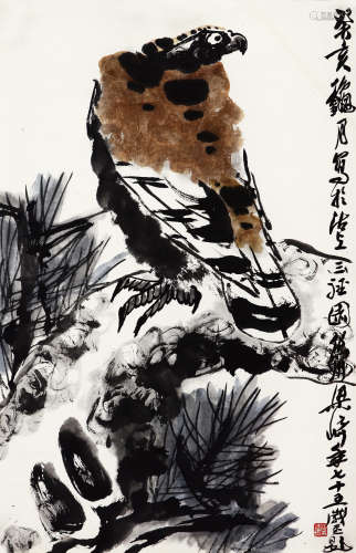 梁崎（1909-1996） 松鹰图 设色纸本 镜片 1983年 作