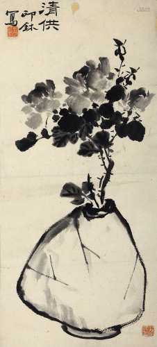 萧朗（1917-2010） 清供图 水墨纸本 镜框