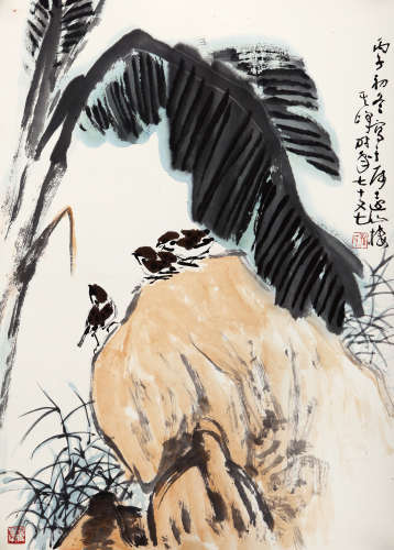 孙其峰（b.1920） 蕉荫清趣 设色纸本 托片 1996年 作