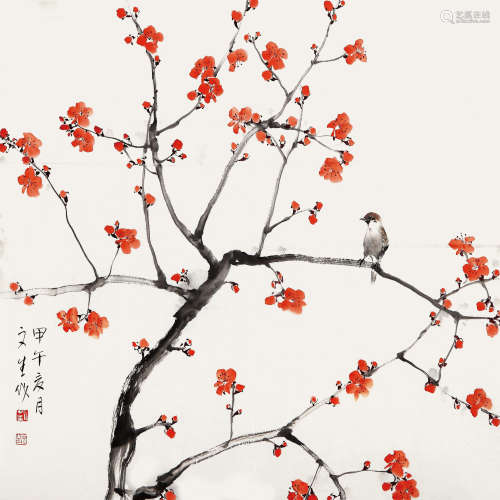 刘文生（b.1956） 花鸟 设色纸本 镜片 2014年 作