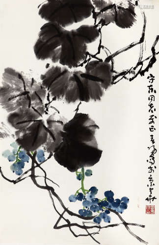 霍春阳（b.1946） 葡萄 设色纸本 托片