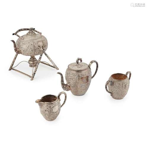 FOUR-PIECE SILVER TEA SET DE CHANG AND C.S. MARKS, 19TH CENTURY largest 21cm wide