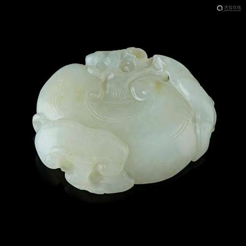 CELADON JADE 'LINGZHI' CARVING 4.8cm wide