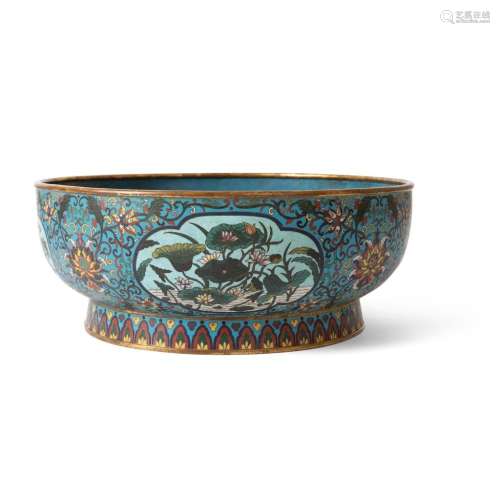 CLOISONNÉ ENAMEL BOWL QIANLONG MARK BUT LATER 30.3cm diam