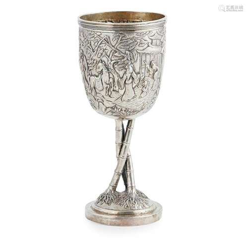 EXPORT SILVER GOBLET LATE QING DYNASTY 21cm high