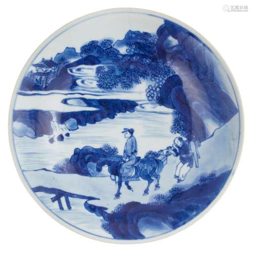 BLUE AND WHITE DISH KANGXI MARK AND OF THE PERIOD 18.8cm diam