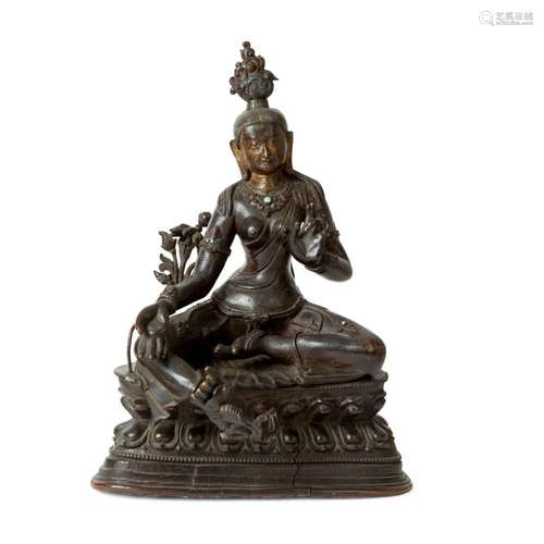 BRONZE FIGURE OF THE GREEN TARA QING DYNASTY, 17TH/18TH CENTURY 42cm high