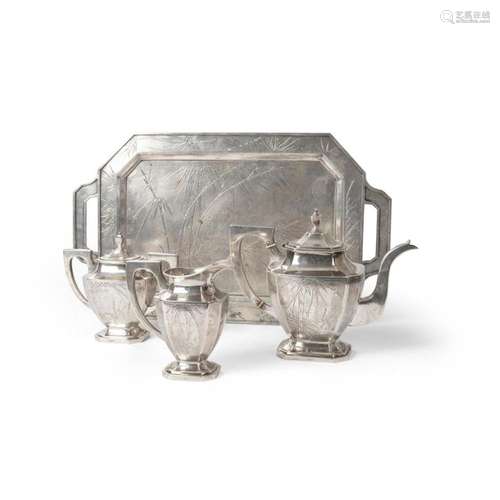 EXPORT SILVER FOUR-PIECE TEA SET LATE 19TH/EARLY 20TH CENTURY tray 48.5cm wide