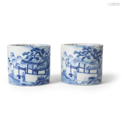 PAIR OF BLUE AND WHITE BRUSH POTS JIAQING MARK, 19TH CENTURY 11.7cm high