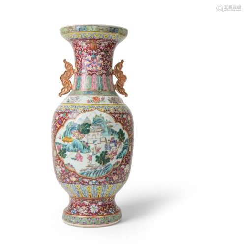 LARGE FAMILLE ROSE RUBY-GROUND VASE DAOGUANG MARK, 19TH CENTURY 53cm high