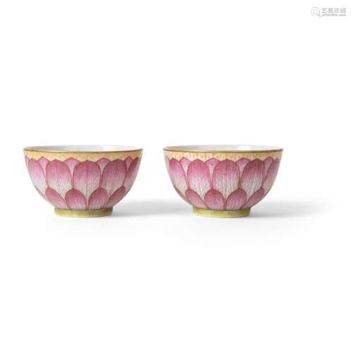 PAIR OF FAMILLE ROSE 'LOTUS' BOWLS GUANGXU MARK AND POSSIBLY OF THE PERIOD 10.7cm diam