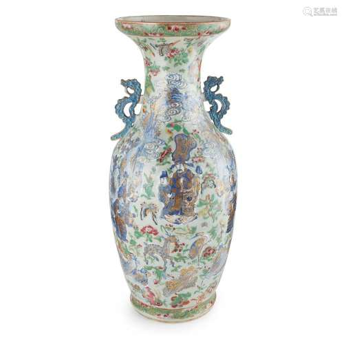 LARGE CANTON FAMILLE ROSE CELADON-GROUND VASE QING DYNASTY, 19TH CENTURY 61cm high