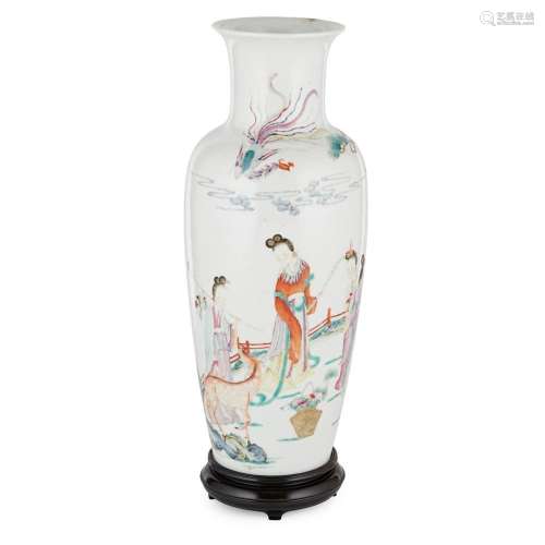 FAMILLE ROSE 'BEAUTIES' VASE QIANLONG MARK BUT MID-20TH CENTURY 35cm high