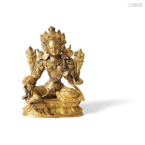 SMALL MONGOLIAN GILT-BRONZE FIGURE OF A TARA QING DYNASTY, CIRCA 1800 7.2cm high