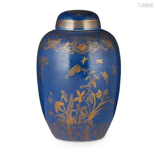 GILT-DECORATED BLUE-GROUND JAR AND COVER QING DYNASTY, 19TH CENTURY 33.5cm high