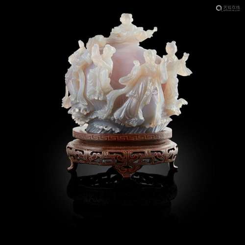 CARVED ENHYDRO AGATE BOULDER 20TH CENTURY 16cm wide