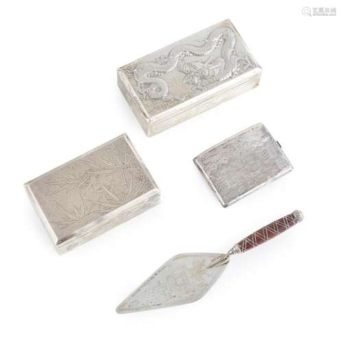 FOUR SILVER ARTICLES LATE QING DYNASTY/REPUBLIC PERIOD largest 17cm long