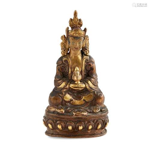 PARCEL-GILT BRONZE FIGURE OF A GURU 11.5cm high