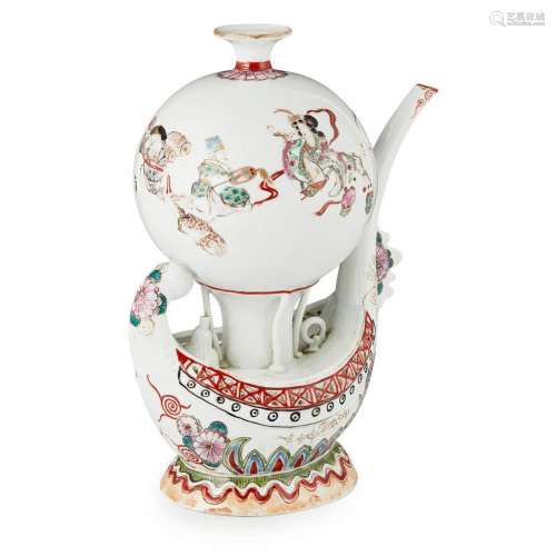RARE PORCELAIN EWER IN THE FORM OF THE MONTGOLFIER BALLOON MEIJI PERIOD 24cm high