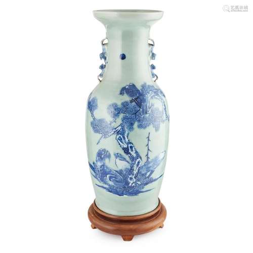 BLUE AND WHITE CELADON-GROUND BALUSTER VASE LATE QING DYNASTY/REPUBLIC PERIOD 60cm high