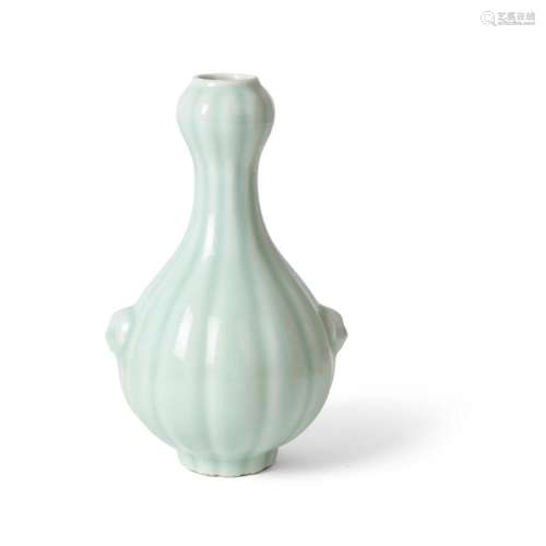CELADON GLAZED FLUTED GARLIC-MOUTH VASE GUANGXU MARK AND POSSIBLY OF THE PERIOD 22cm high