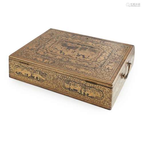 CANTON LACQUER WRITING BOX AND HINGED COVER QING DYNASTY, 19TH CENTURY 41cm wide