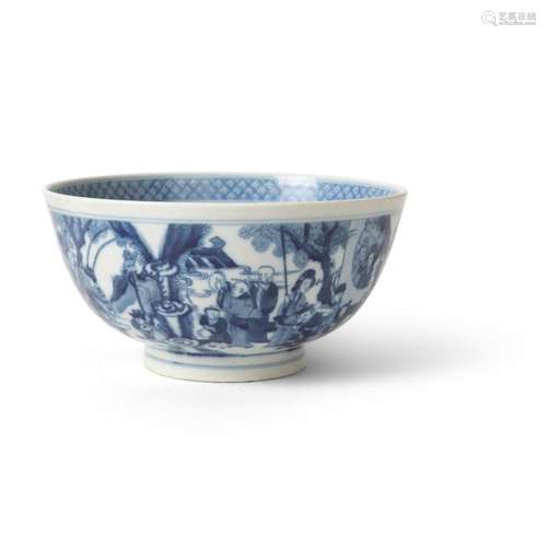 BLUE AND WHITE BOWL KANGXI MARK BUT REPUBLIC PERIOD 21cm diam