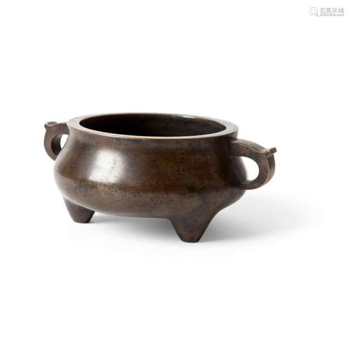 BRONZE TRIPOD CENSER FANG QING YUAN JIE MARK 18.5cm wide