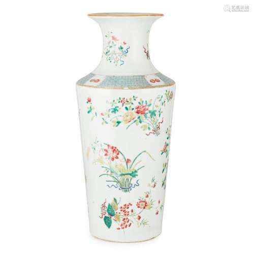 FAMILLE ROSE ROULEAU VASE LATE QING DYNASTY 43.8cm high